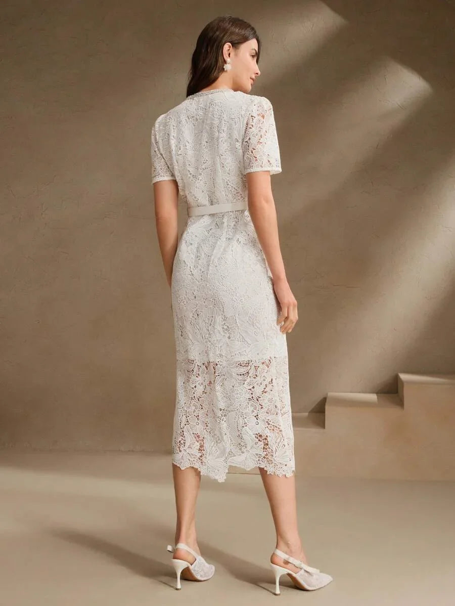 Pink Lace Elegant Party Dress Modest Old Money Style Suitable For Spring Festival Or Celebrations