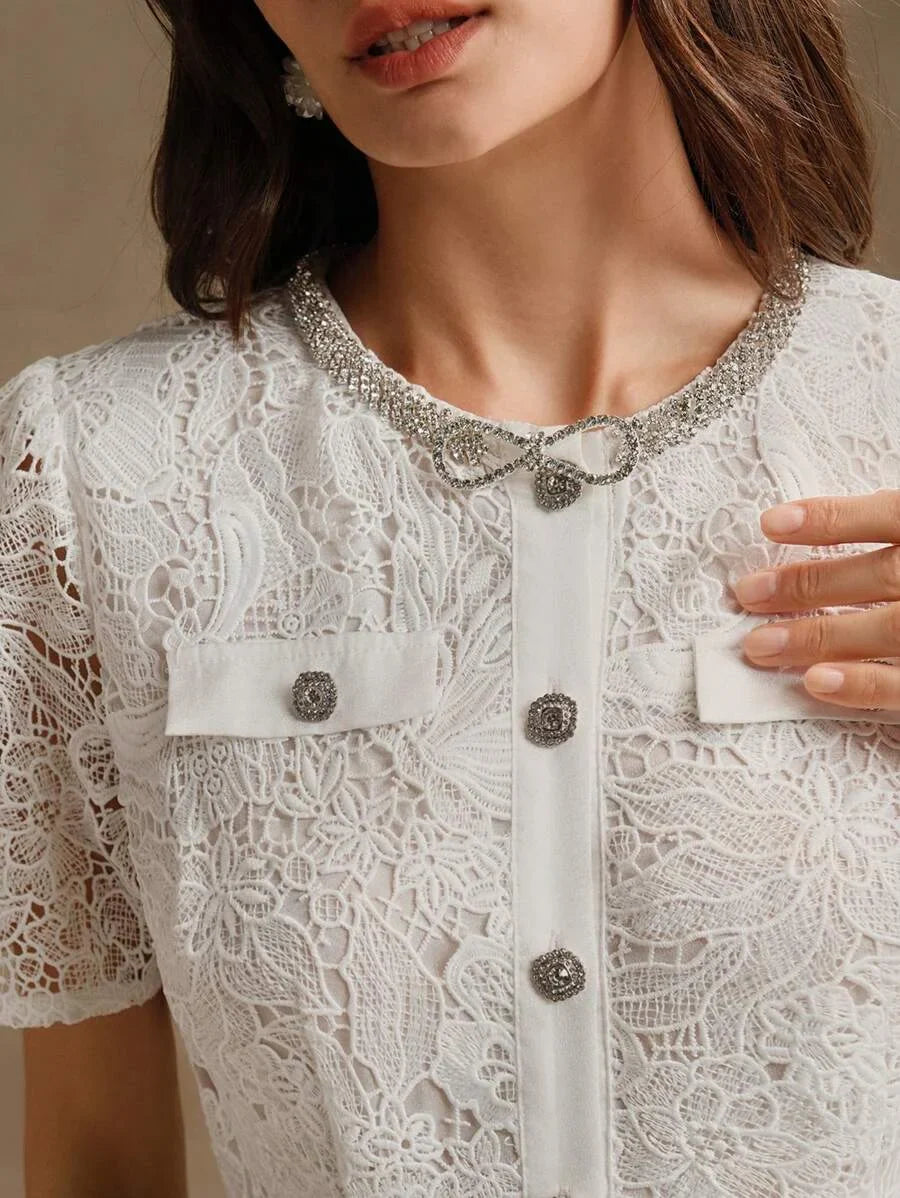 Pink Lace Elegant Party Dress Modest Old Money Style Suitable For Spring Festival Or Celebrations