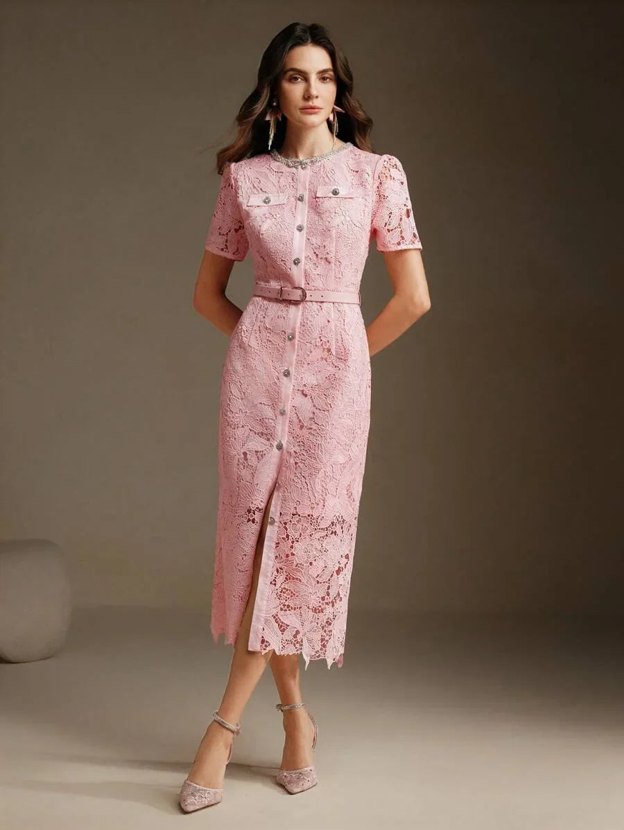 Pink Lace New Party Birthday Dress For Valentines Day