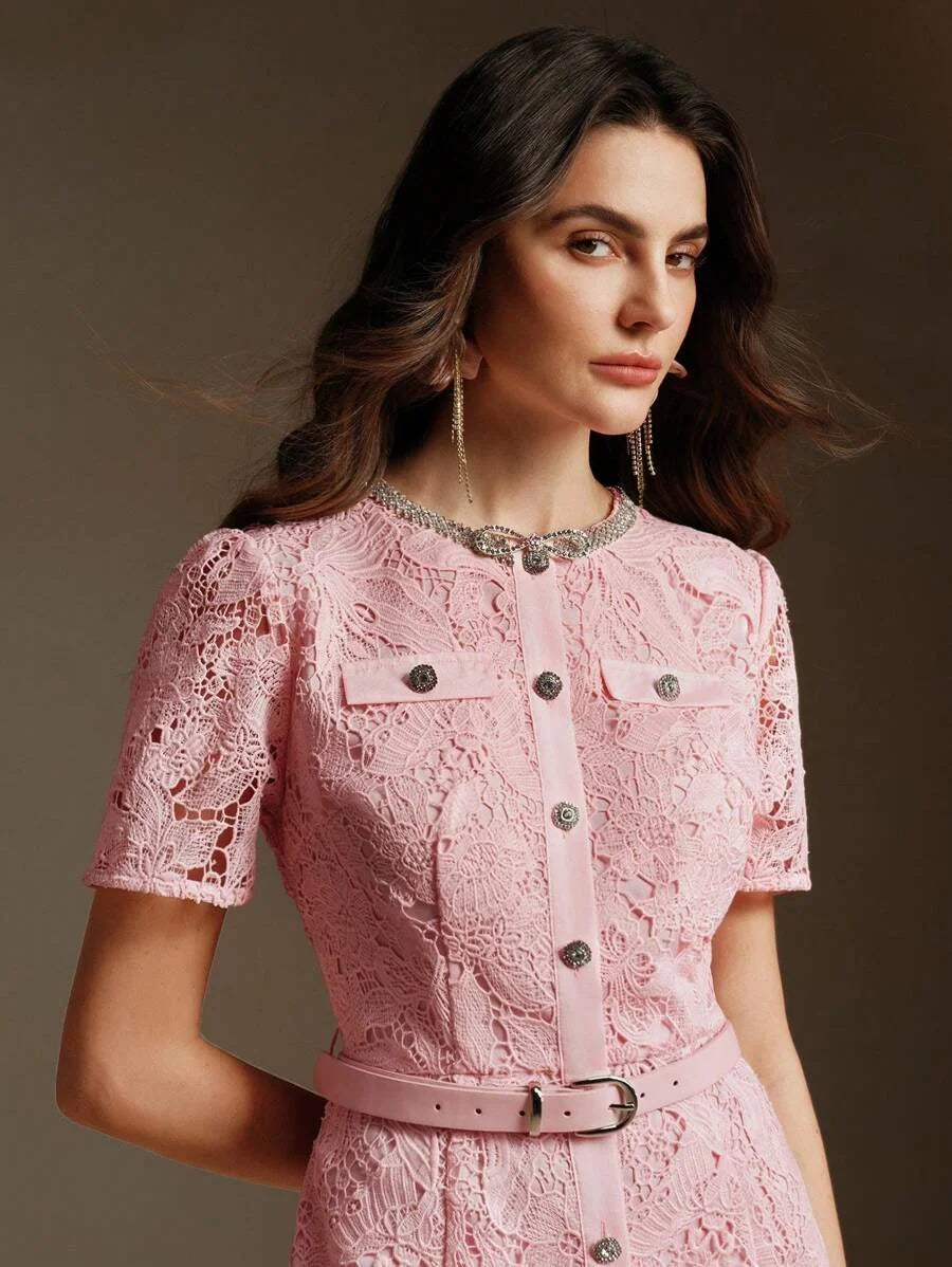 Pink Lace New Party Birthday Dress For Valentines Day