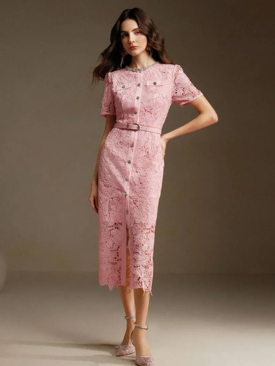 Pink Lace New Party Birthday Dress For Valentines Day