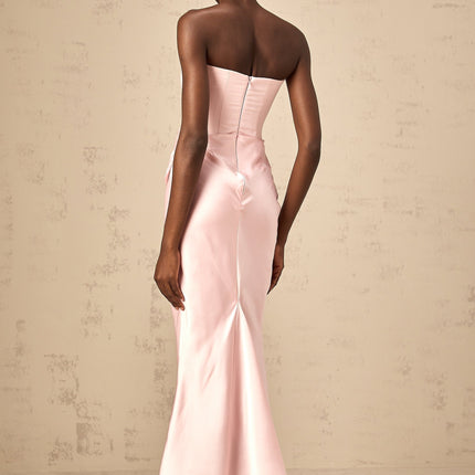 Bice in Pink Pleasing Maxi Dress with Off-shoulder Corset Style and Satin Finish