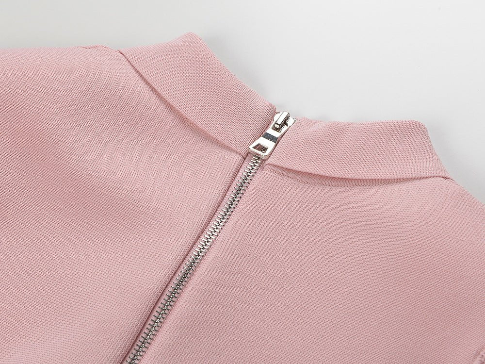 Pink Pleated Texture Knit Dress with Decorative Buttons