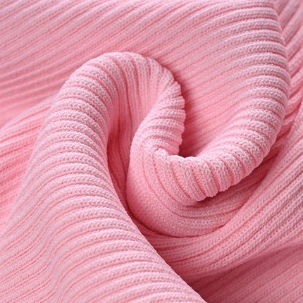 Pink ribbed button-front blouse with tie-neck detail and decorative pockets