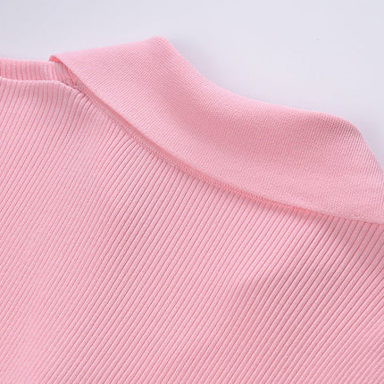 Slim fit pink ribbed cardigan with tie-neck detail and buttoned front