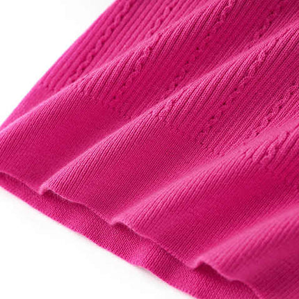 Pink ribbed knit sweater with high neck design and decorative buttons on shoulders