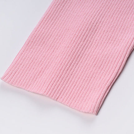 Pink ribbed slim fit blouse with tie-neck detail and buttoned front
