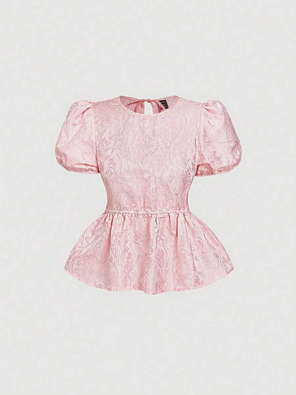 Pink Romantic Cute LaceUp Blouse Top For Women Outerwear
