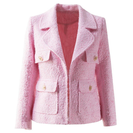Pink Tweed Blazer with Gold Button Accents