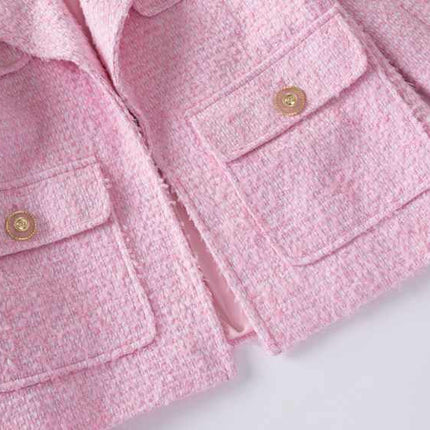 Pink Tweed Blazer with Gold Button Accents