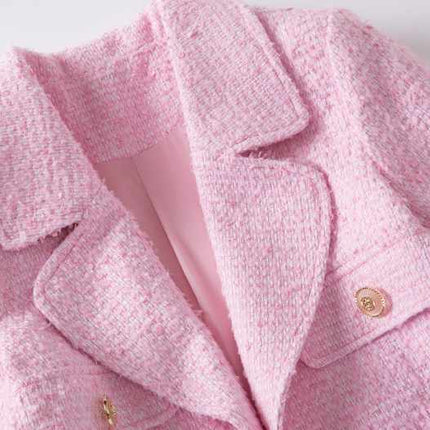 Pink Tweed Blazer with Gold Button Accents