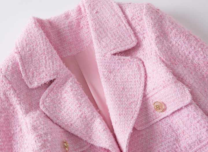 Pink Tweed Blazer with Gold Button Accents