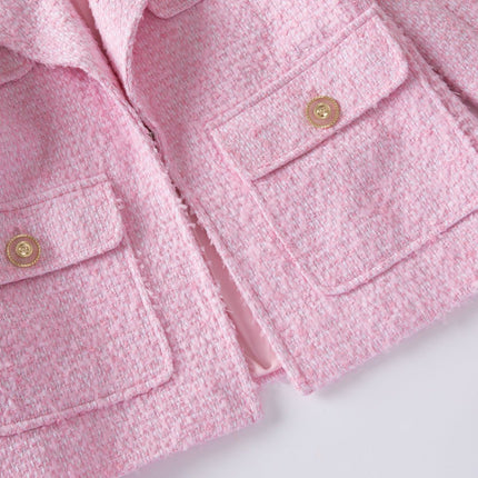 Pink Tweed Blazer with Gold Button Accents