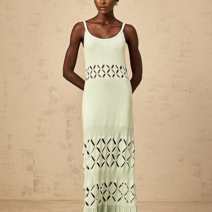 Piper Green Maxi Dress Cut-out Pleated in Mint Green Hue Sleeveless Spaghetti Straps
