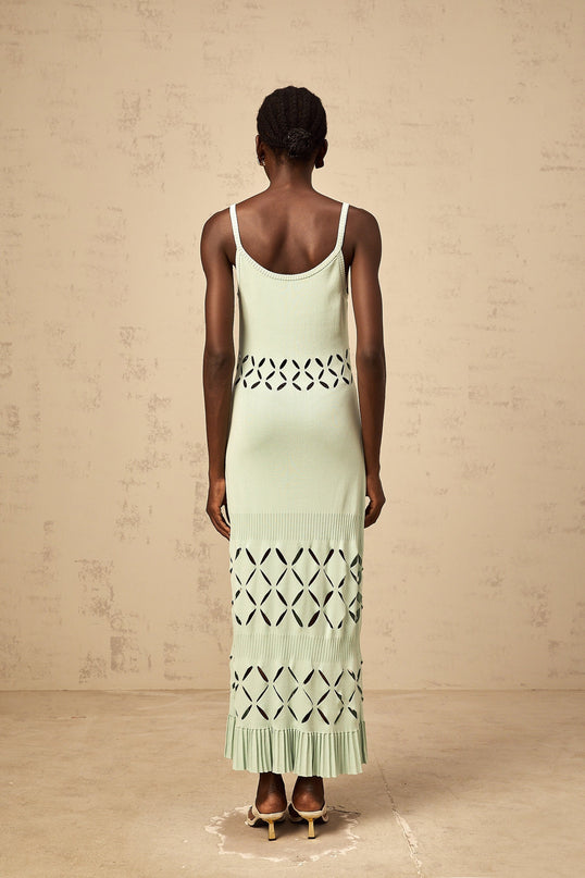 Piper Maxi Dress Cut-out Pleated in Green Mint Hue Sleeveless Spaghetti Straps