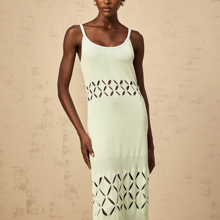 Piper Maxi Dress Cut-out Pleated in Green Mint Hue Sleeveless Spaghetti Straps
