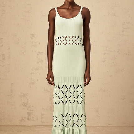 Piper Maxi Dress Cut-out Pleated in Green Mint Sleeveless Spaghetti Straps