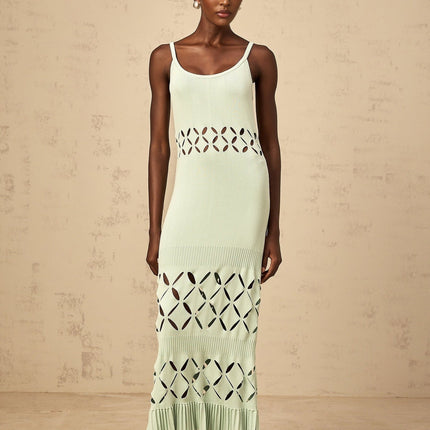 Piper Maxi Dress Cut-out Pleated in Green Mint Hue Sleeveless Spaghetti Straps