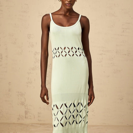 Piper Maxi Dress Cut-out Pleated in Green Mint Hue Sleeveless Spaghetti Straps