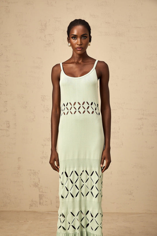 Piper Maxi Dress Cut-out Pleated in Mint Green Sleeveless Spaghetti Straps