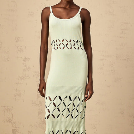 Piper Maxi Dress Cut-out Pleated in Green Mint Sleeveless Spaghetti Straps Pleated Detailing Slip-on Style Maxi Length Lightweight Luxurious Blend Rayon Terylene