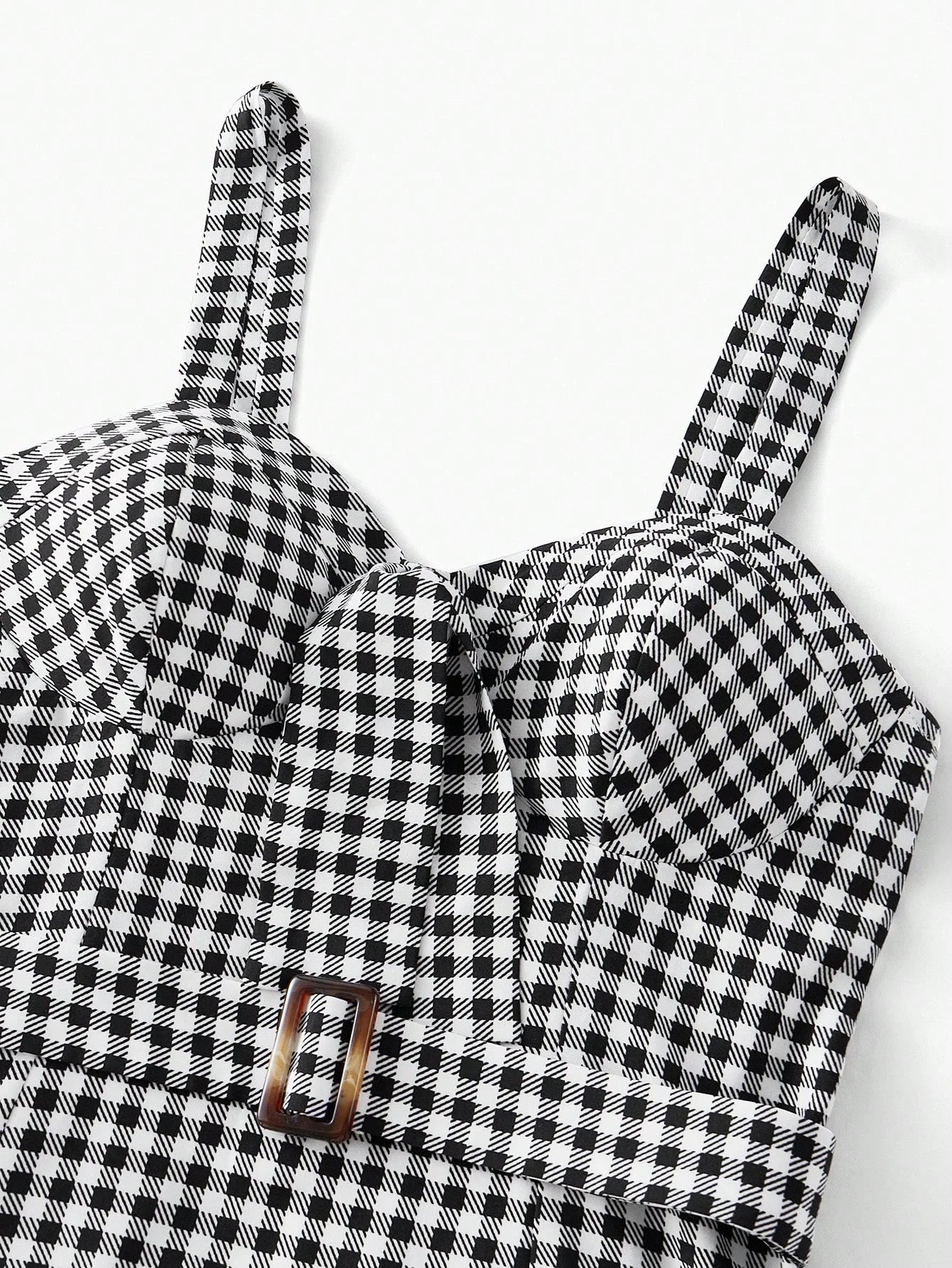 PLAID CUP DETAIL RUFFLE HEM DRESS