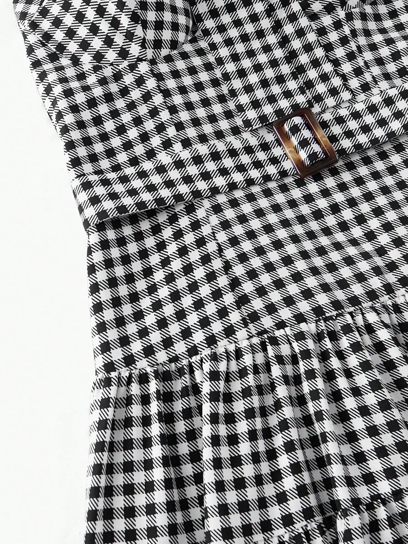 PLAID CUP DETAIL RUFFLE HEM DRESS