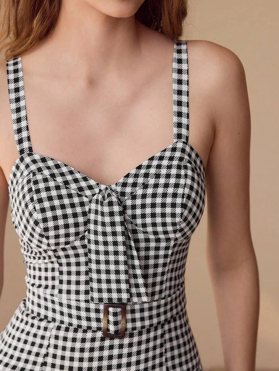 PLAID CUP DETAIL RUFFLE HEM DRESS