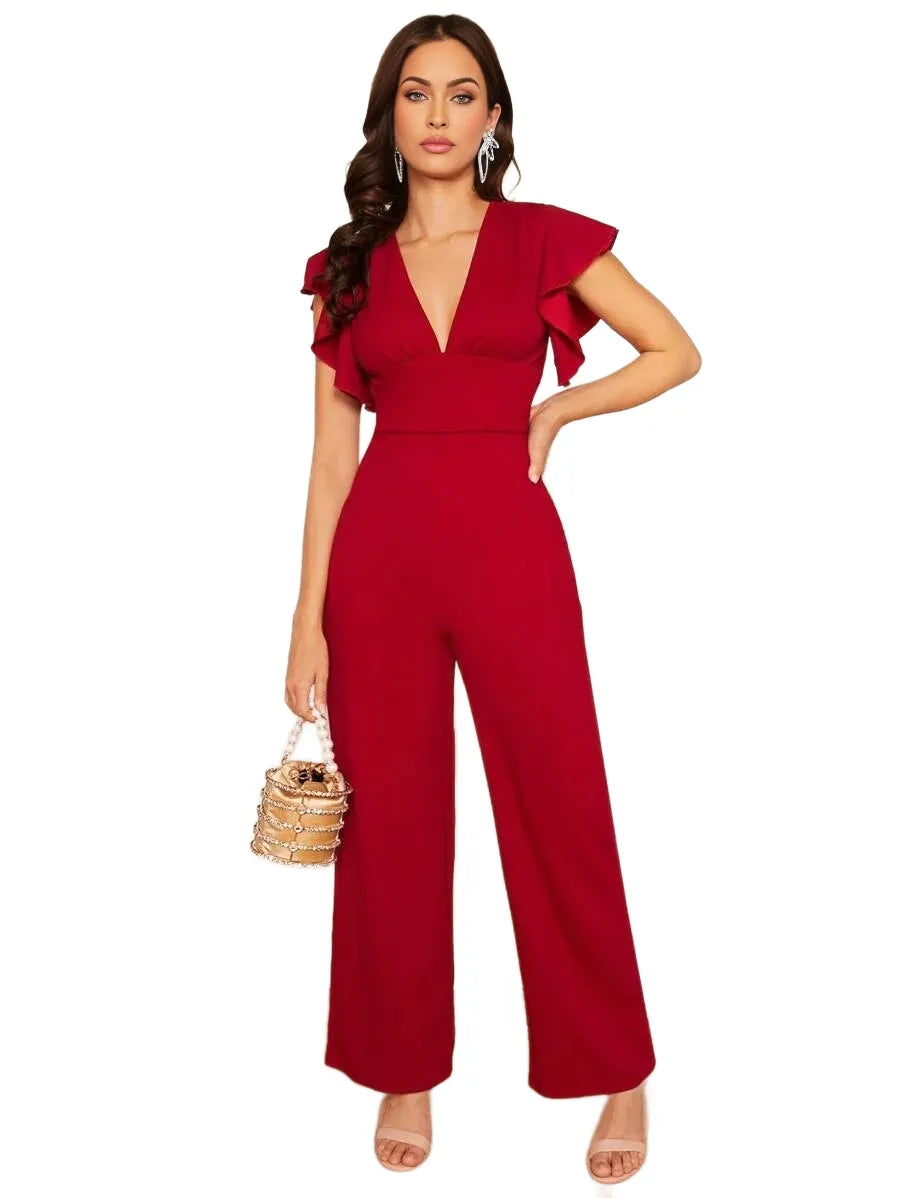 Plunging Neck Butterfly Sleeve Jumpsuit