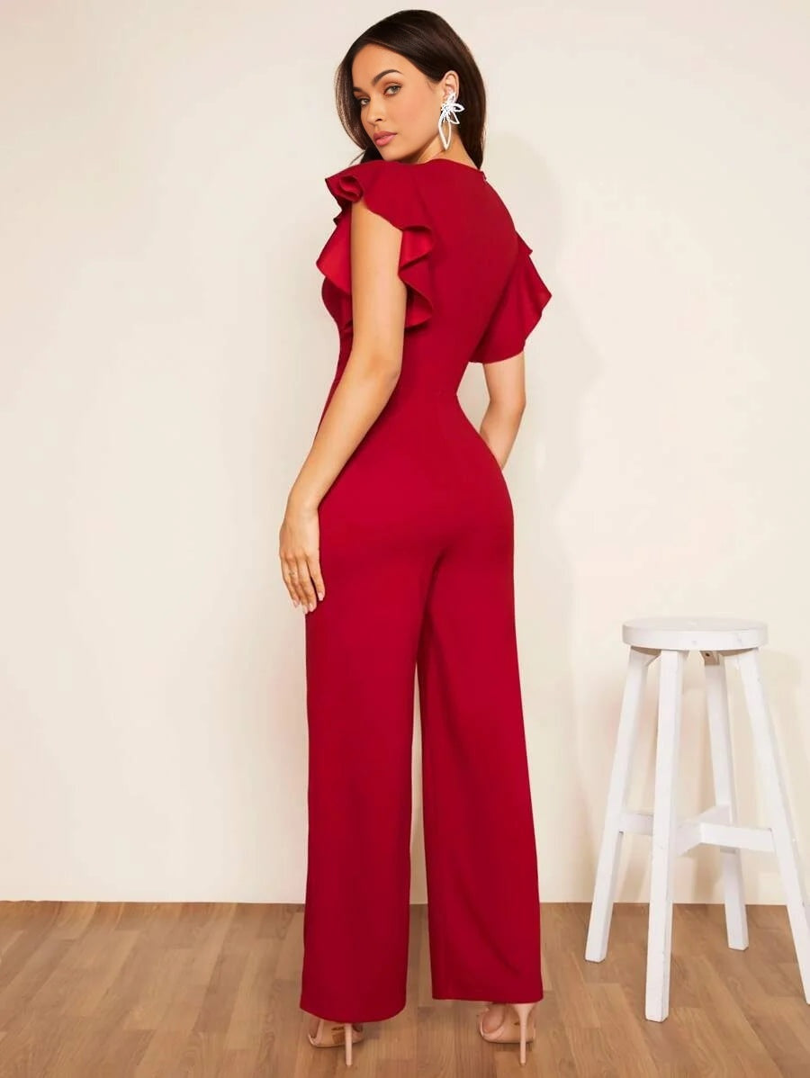 Plunging Neck Butterfly Sleeve Jumpsuit
