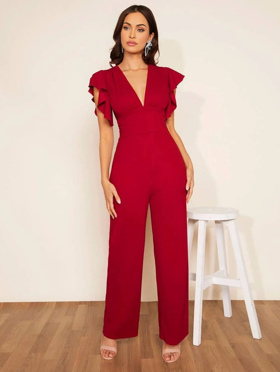 Plunging Neck Butterfly Sleeve Jumpsuit