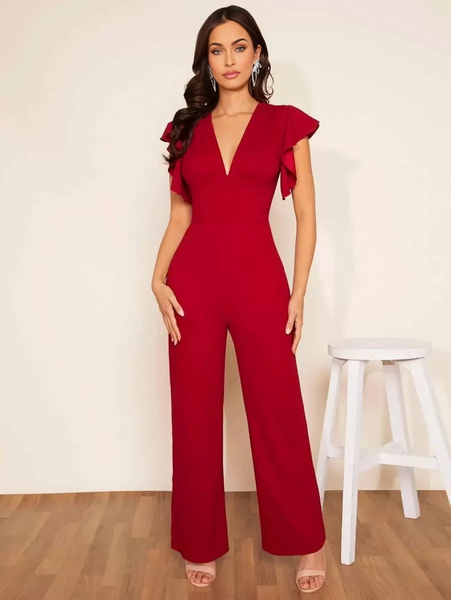 Plunging Neck Butterfly Sleeve Jumpsuit
