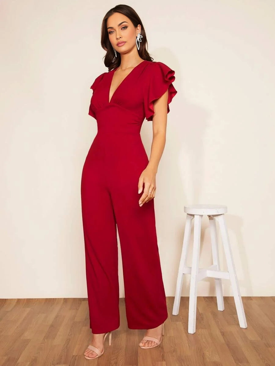 Plunging Neck Butterfly Sleeve Jumpsuit