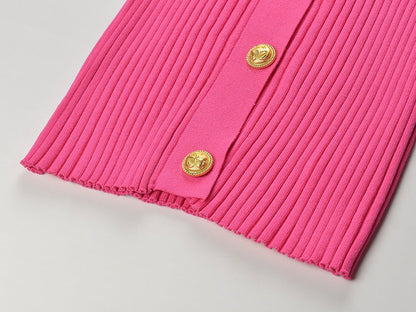 Pocket - Detailed Top & Gold - Button Accent - Pink