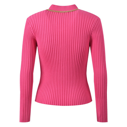 Pocket - Detailed Top & Gold - Button Accent - Pink