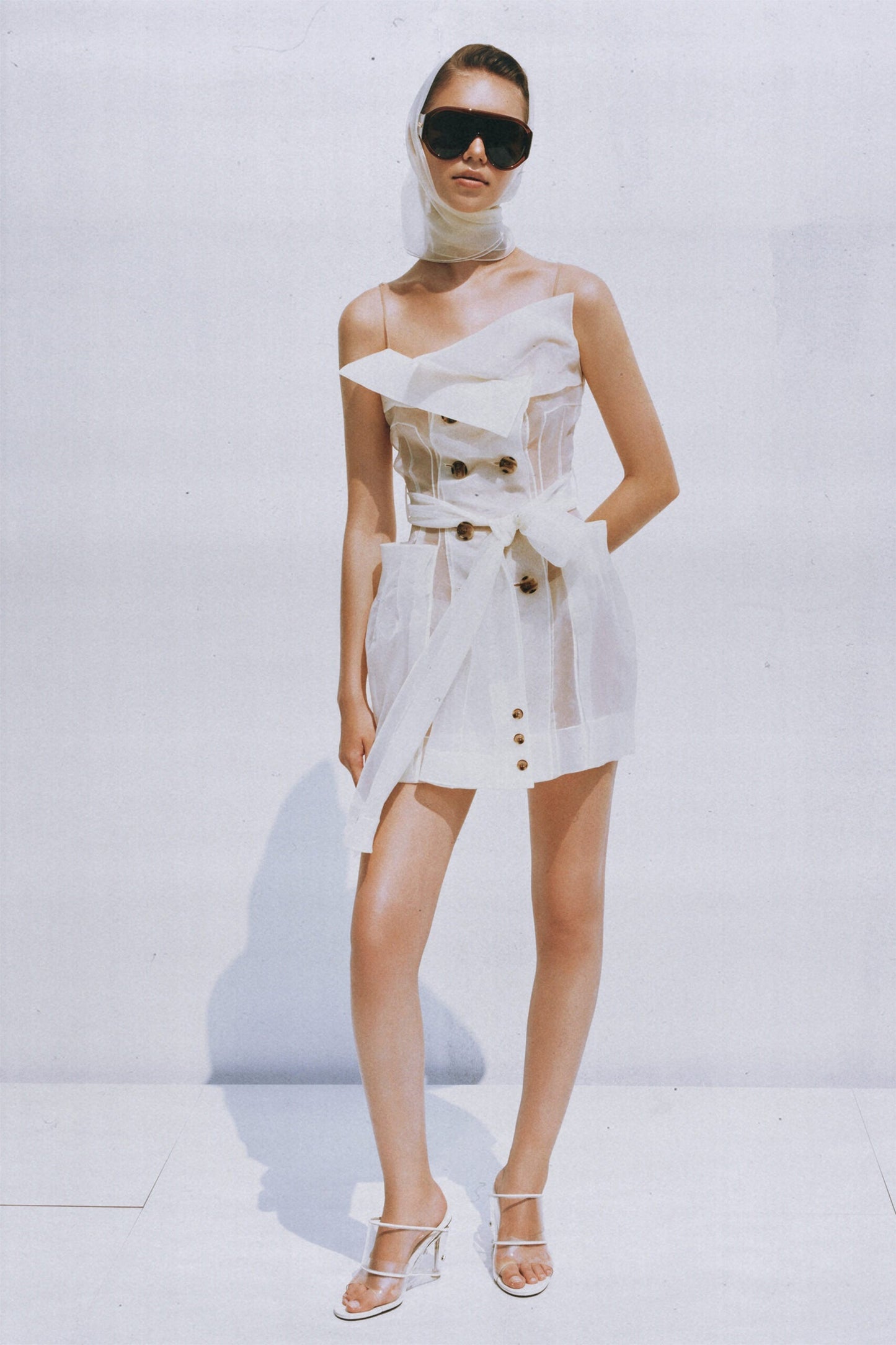 Polliana White Double Breasted Organza Mini Dress