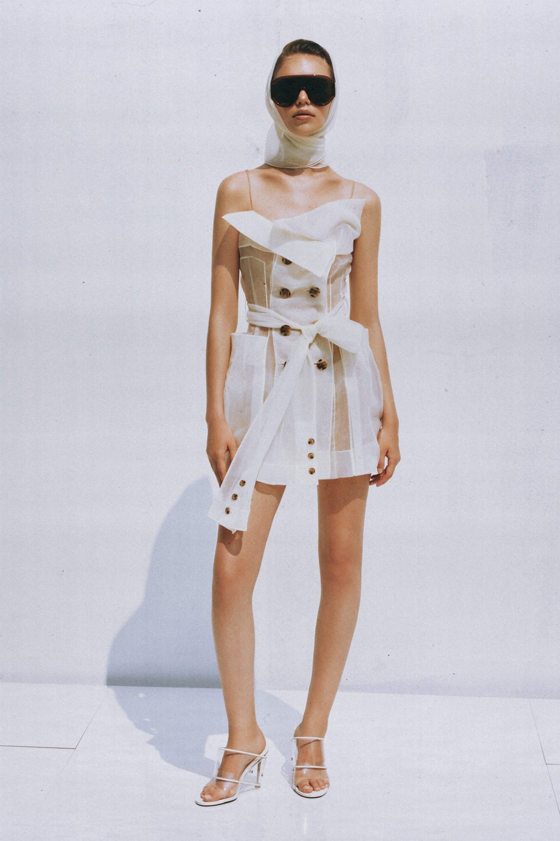 Polliana White Double Breasted Organza Mini Dress