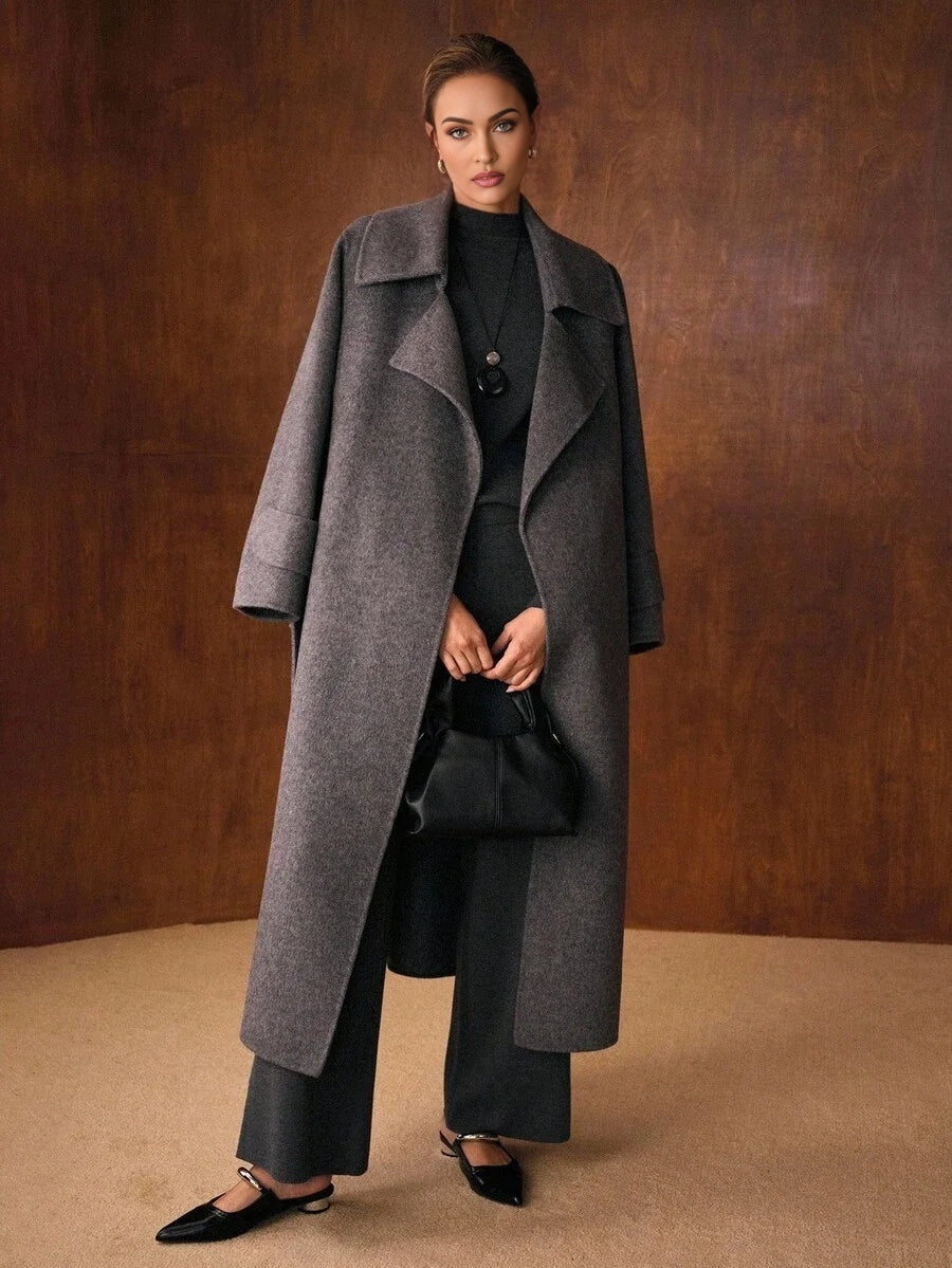 PREMIUM 2PCS ELEGANT KNIT SET FITTED SWEATER WITH FAUX PEARL CUFF DECOR WIDE LEG KNIT PANTS