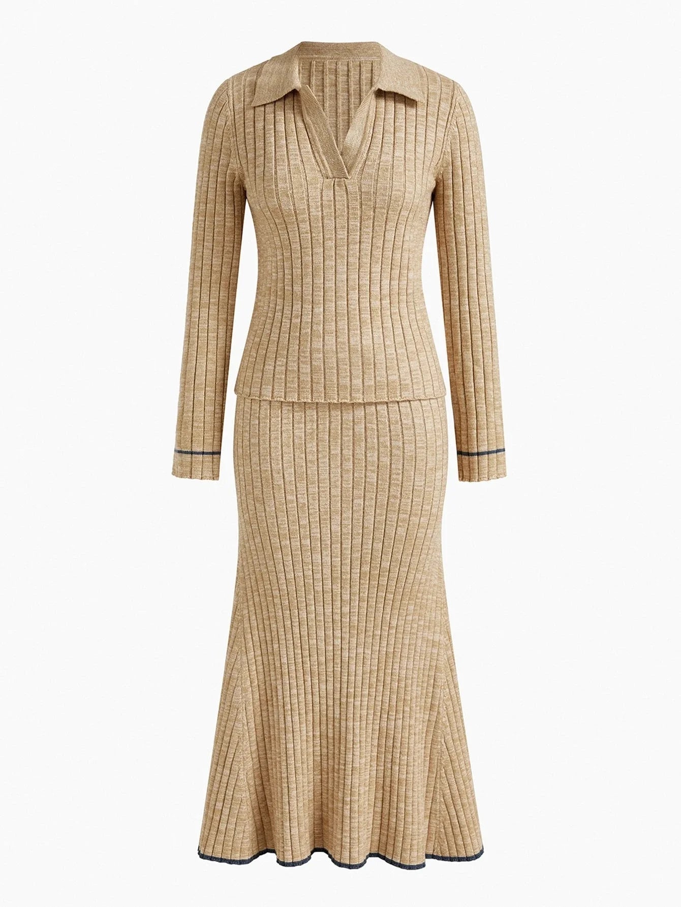 PREMIUM 2PCS RIBKNIT LONG SLEEVE TOP amp BASIC BIAS CUT SKIRT SWEATER SET