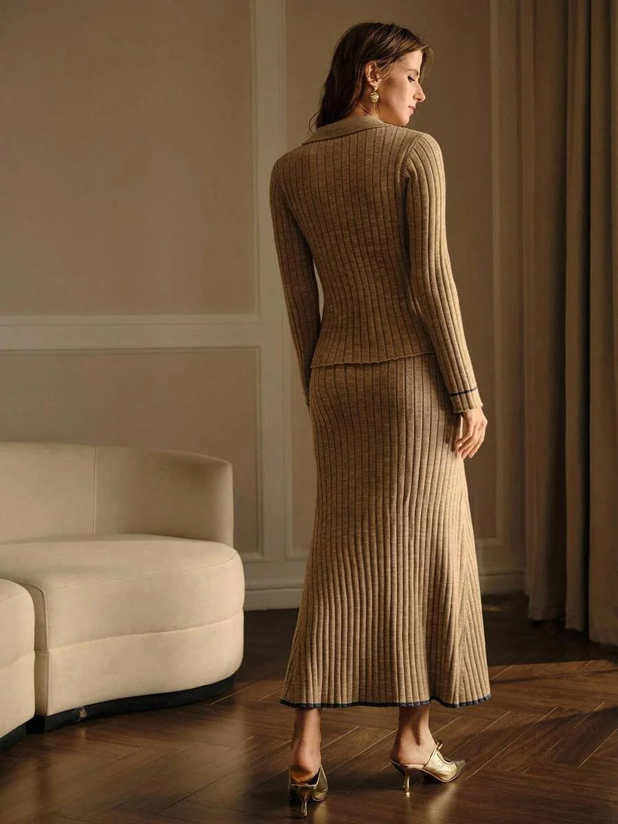 PREMIUM 2PCS RIBKNIT LONG SLEEVE TOP amp BASIC BIAS CUT SKIRT SWEATER SET