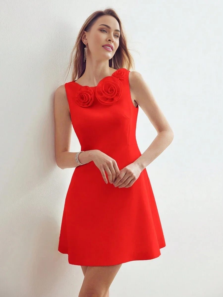 PREMIUM 3D FLORAL PATCHED A LINE DRESS