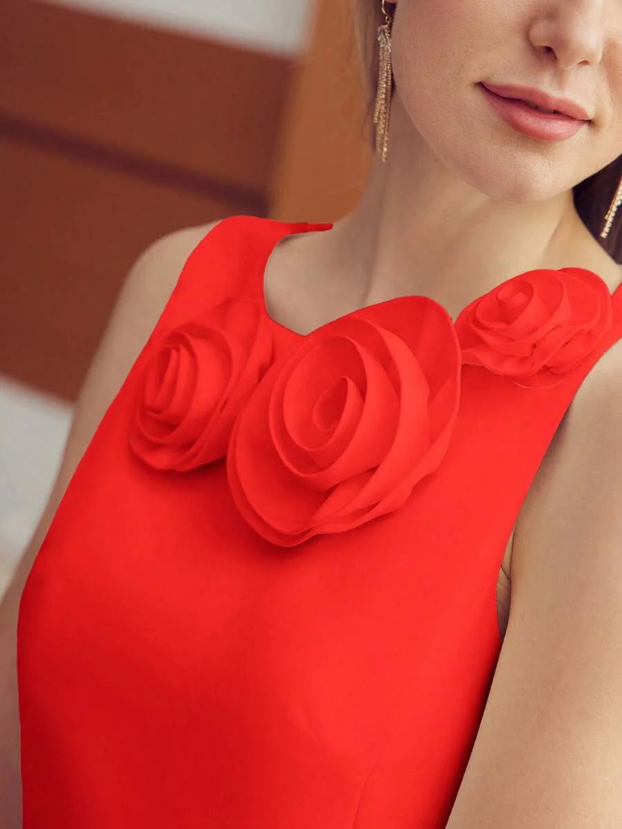 PREMIUM 3D FLORAL PATCHED A LINE DRESS