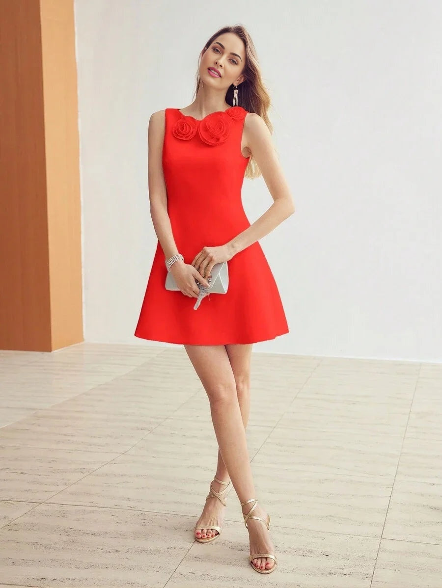 PREMIUM 3D FLORAL PATCHED A LINE DRESS