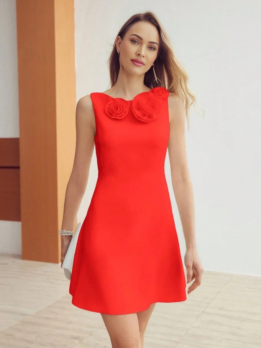 PREMIUM 3D FLORAL PATCHED A LINE DRESS