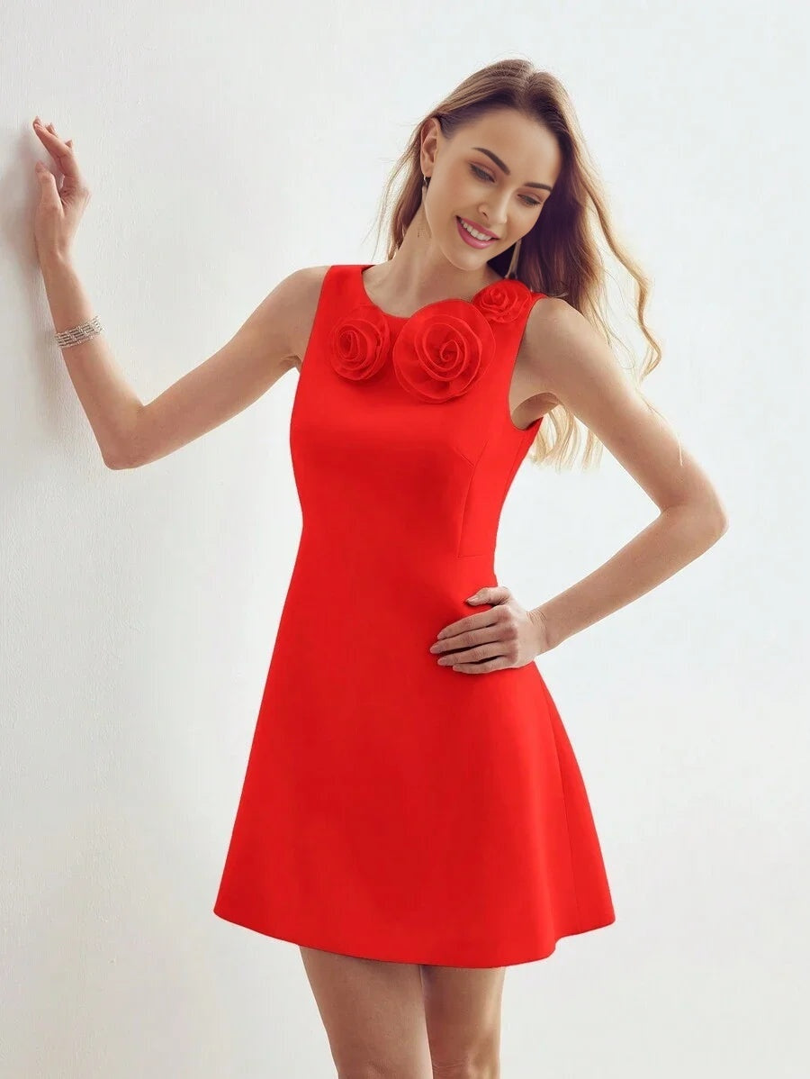 PREMIUM 3D FLORAL PATCHED A LINE DRESS