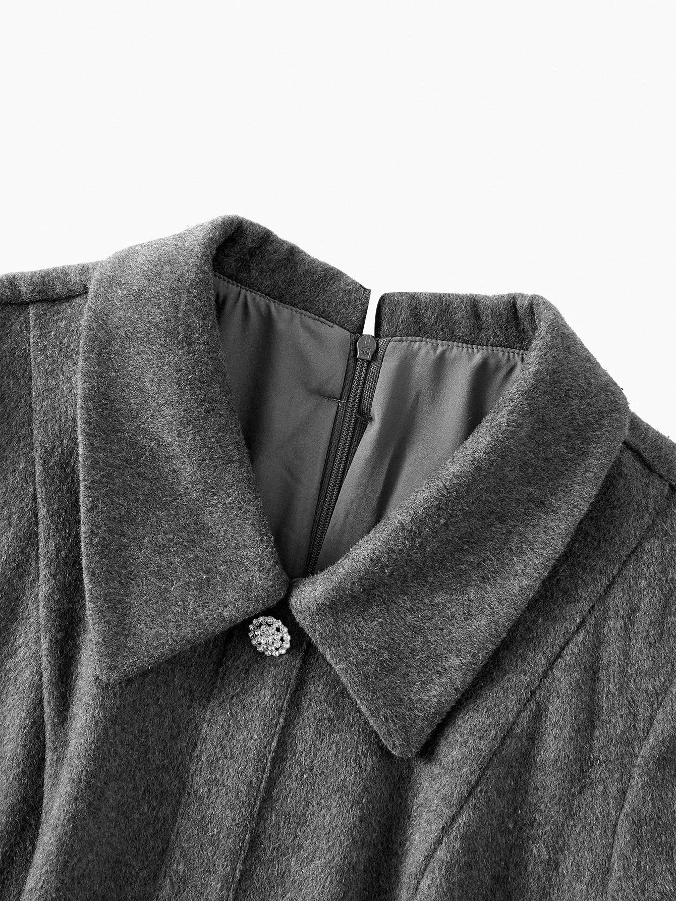 PREMIUM 40 WOOL MINIMALIST RHINESTONE BUTTON WAIST ALINE BOW BELT MIDI DRESS ELEGANT FOR COMMUTING