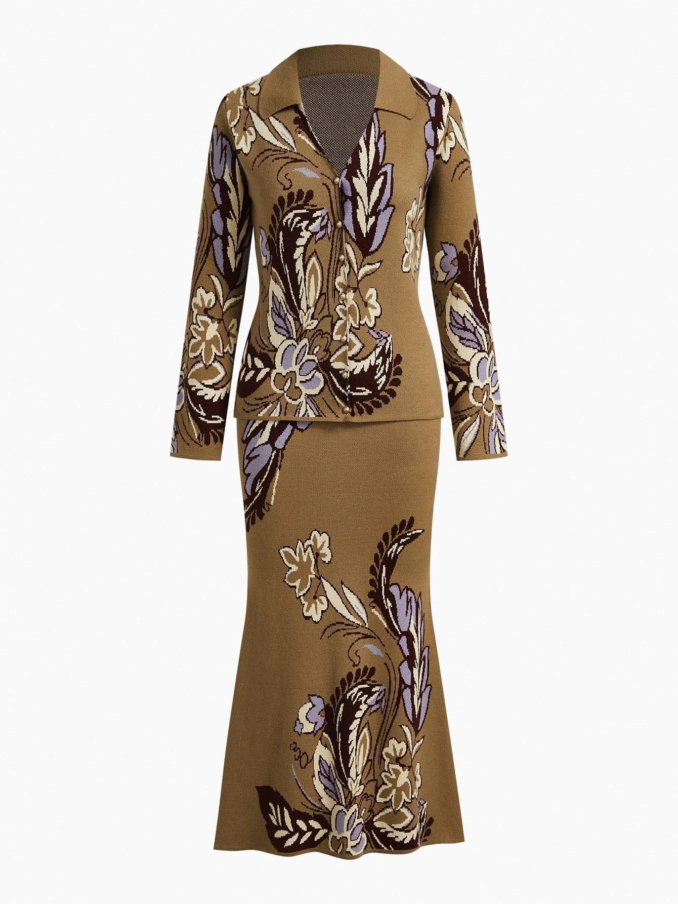 PREMIUM ALL OVER PRINT BUTTON UP TOP amp SLIM FIT SKIRT SWEATER COORD