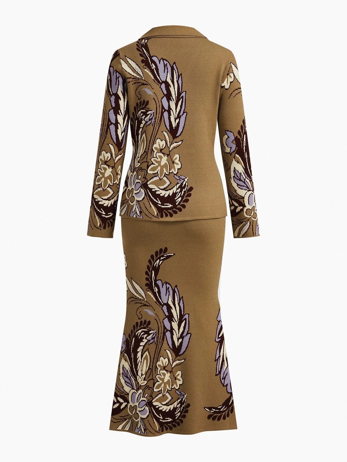 PREMIUM ALL OVER PRINT BUTTON UP TOP amp SLIM FIT SKIRT SWEATER COORD