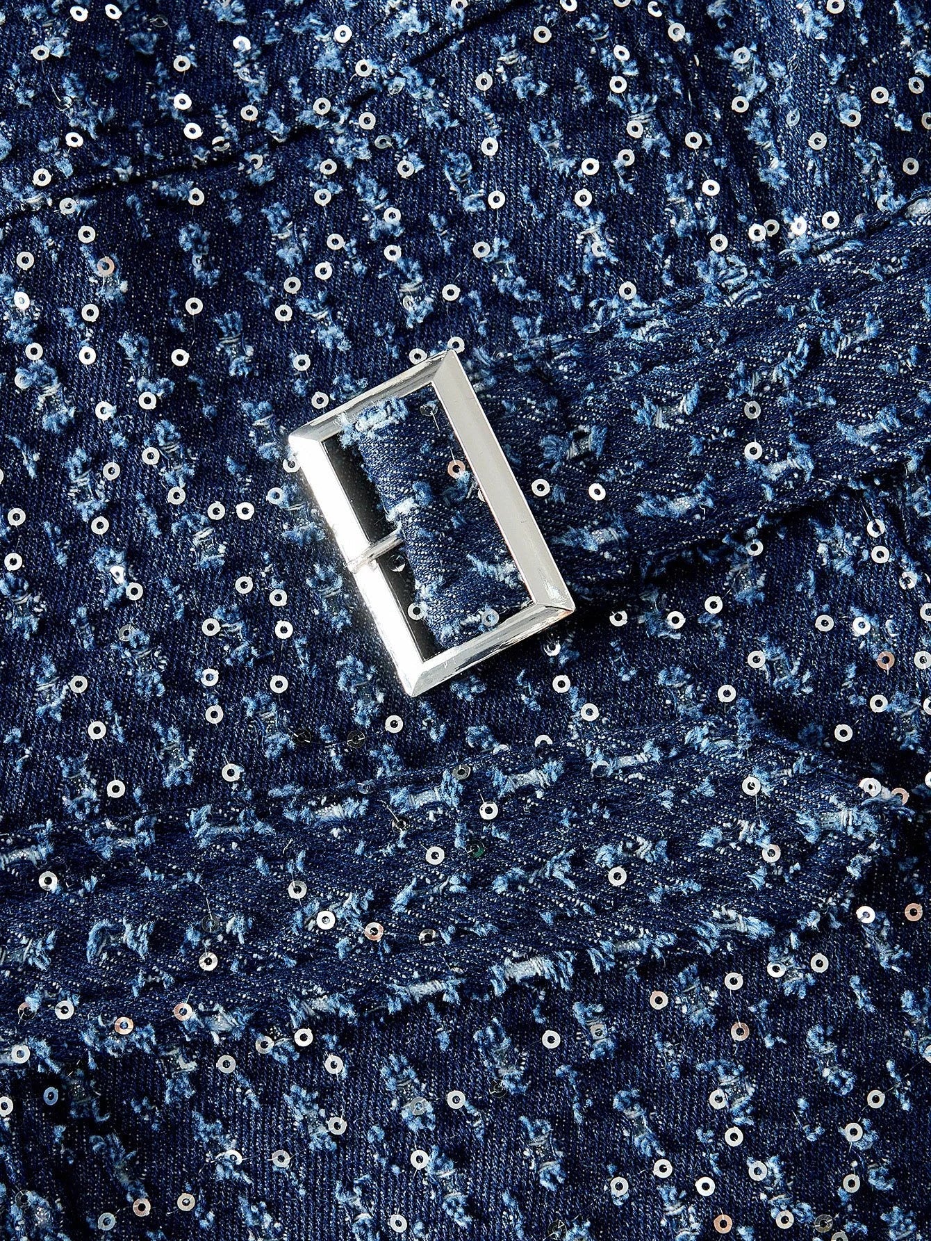 PREMIUM ALL OVER PRINT DENIM MIDI DRESS WITH BELT