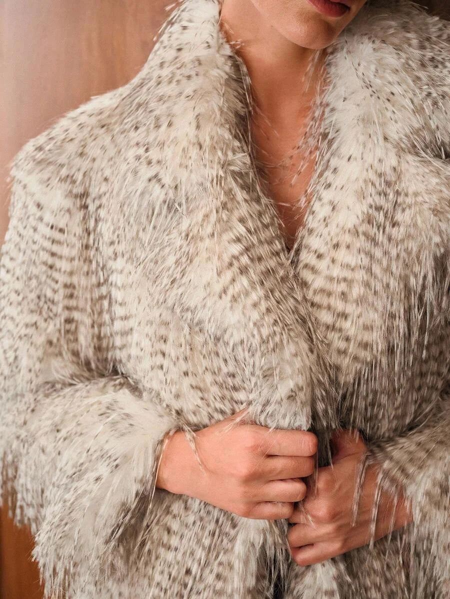 PREMIUM ALL OVER PRINT MIDI FAUX FUR COAT